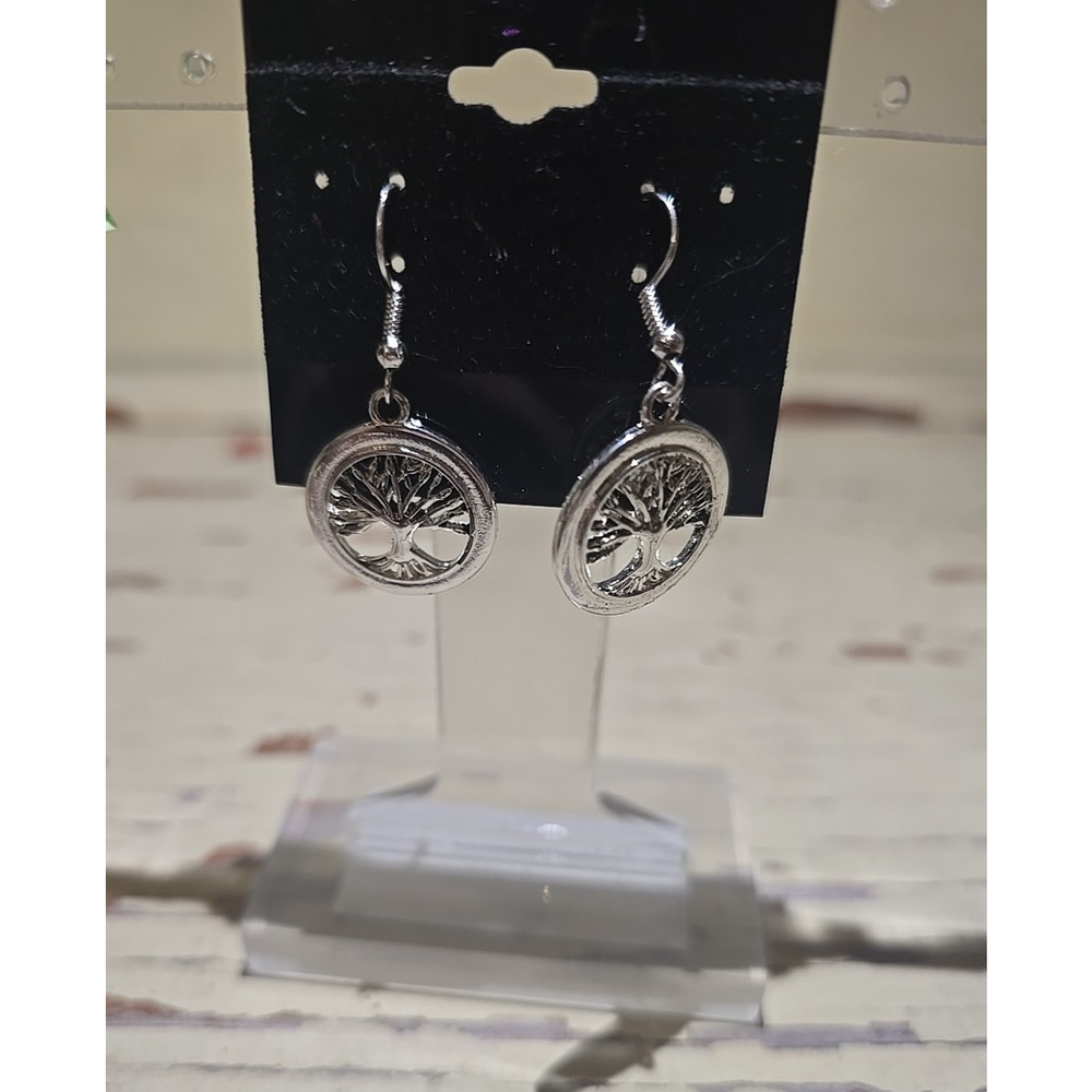 Tree of Life Silver Tone Statement Fashion Jewelry Womans Drop Dangle Earrings